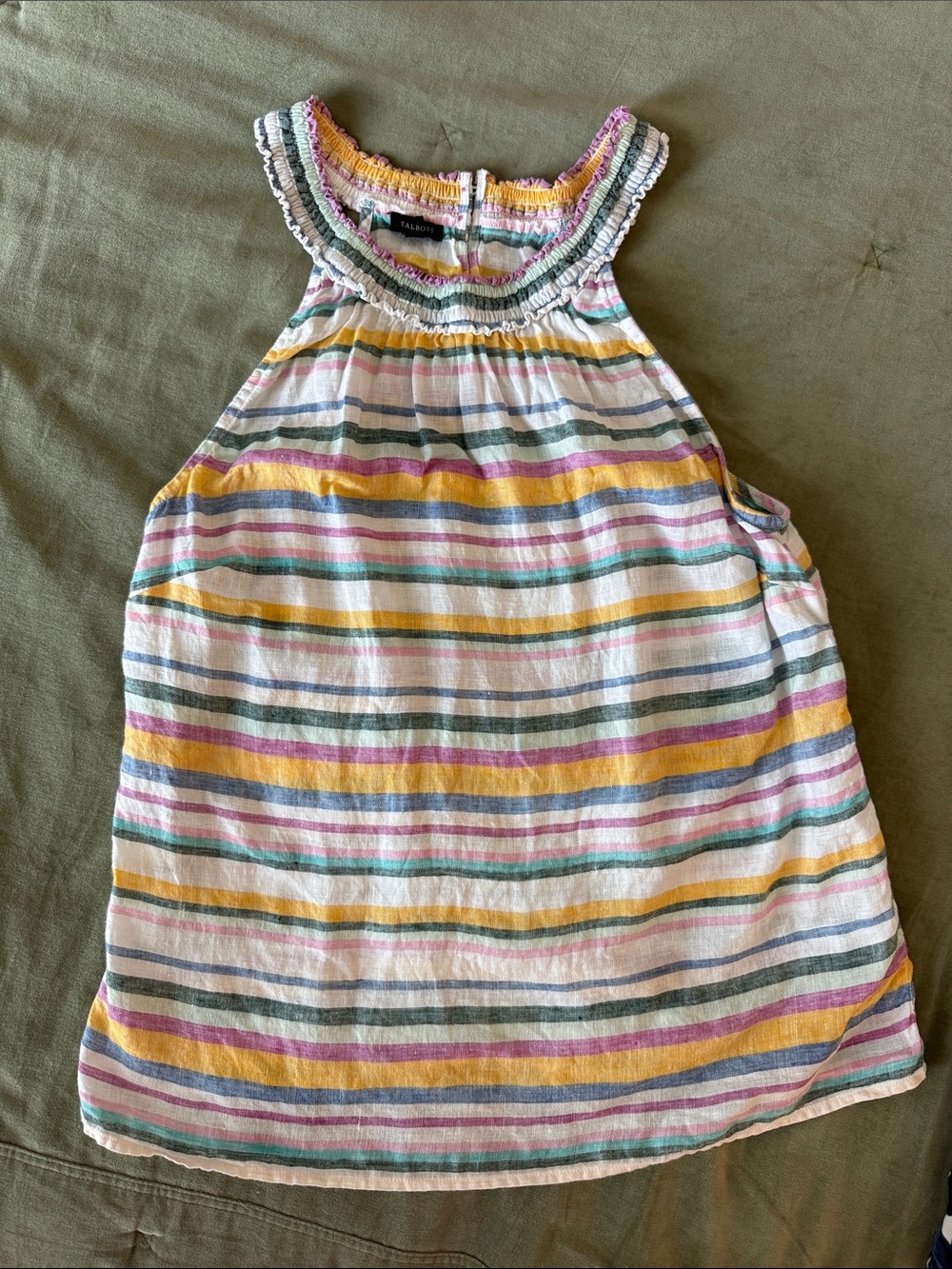 Talbots Multicolor Striped Halter Tank Top - Yellow, Pink, Green, Gray